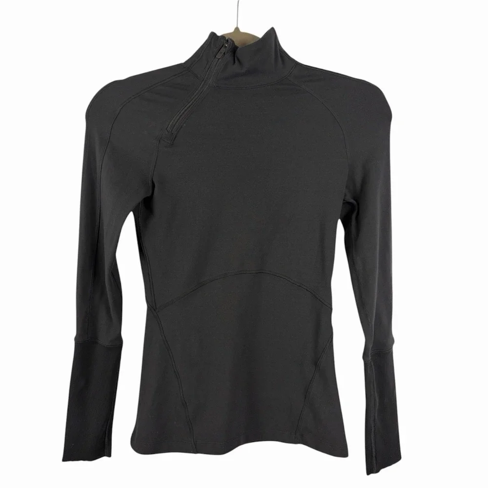 Lululemon Brisk Running 1/2 Zip Black Size 4 Rulu Pullover W3BWCS